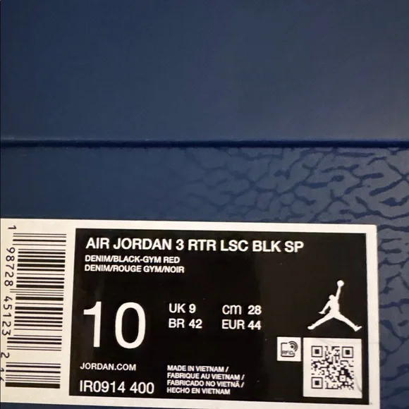 BNInBox Nike + Levi’s Air Jordan 3 RtR LSCBlack & Gray Men's Sneakers, Sz 10